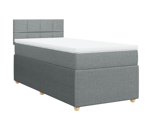 Cama box spring con colchón tela gris claro 90x200 cm