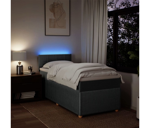 Cama box spring con colchón tela gris oscuro 90x200 cm