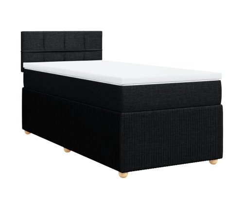 Cama box spring con colchón tela negro 90x200 cm