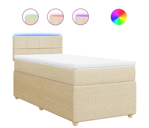 Cama box spring con colchón tela color crema 90x200 cm