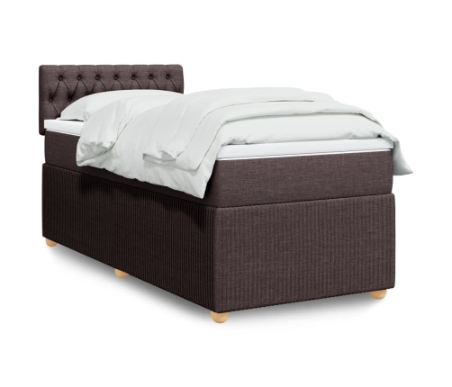 Cama box spring con colchón tela marrón oscuro 90x200 cm