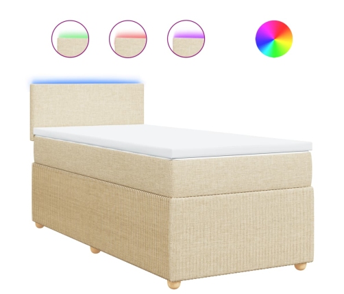 Cama box spring con colchón tela color crema 100x200 cm