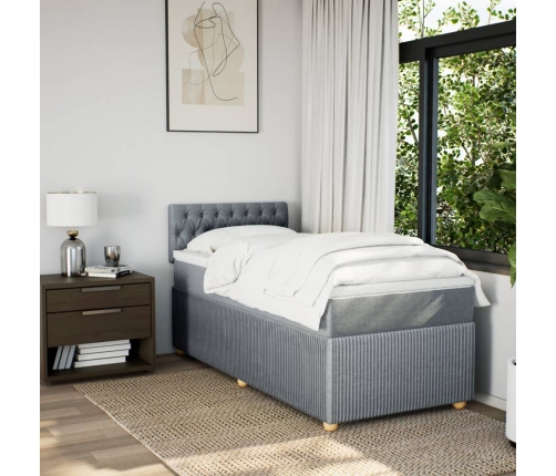 Cama box spring con colchón tela gris claro 100x200 cm
