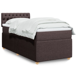 Cama box spring con colchón tela marrón oscuro 100x200 cm