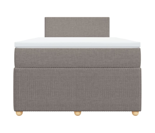 Cama box spring con colchón tela gris taupe 120x190 cm