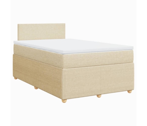 Cama box spring con colchón tela color crema 120x190 cm