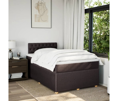 Cama box spring con colchón tela marrón oscuro 120x190 cm