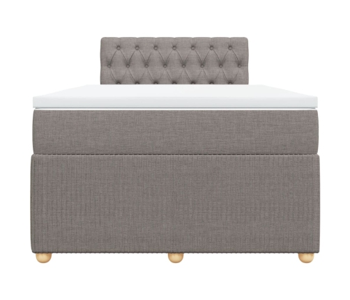 Cama box spring con colchón tela gris taupe 120x190 cm