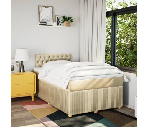 Cama box spring con colchón tela color crema 120x190 cm