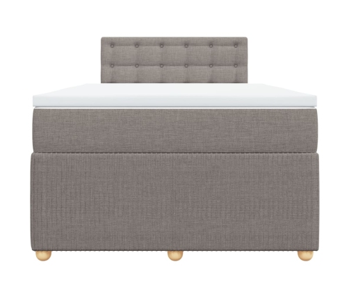 Cama box spring con colchón tela gris taupe 120x190 cm