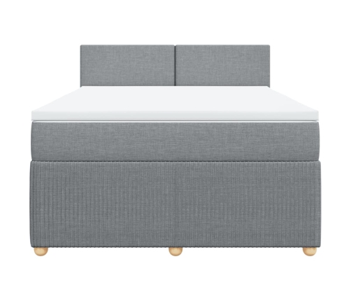 Cama box spring con colchón tela gris claro 140x190 cm