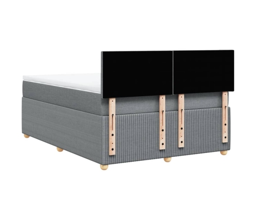 Cama box spring con colchón tela gris claro 140x190 cm