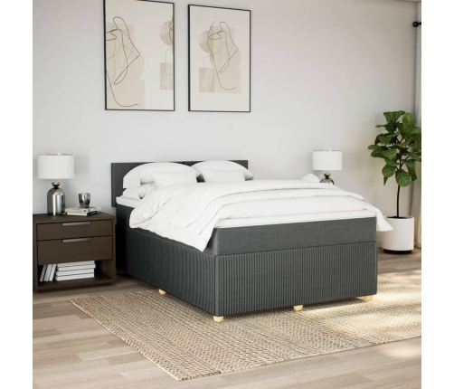 Cama box spring con colchón tela gris oscuro 140x190 cm
