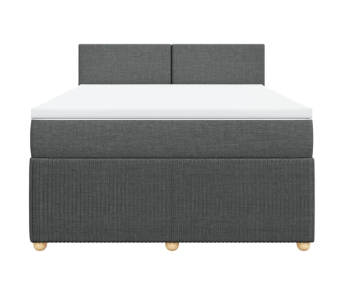 Cama box spring con colchón tela gris oscuro 140x190 cm