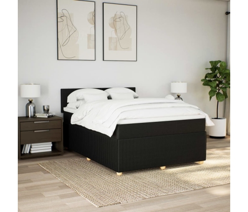 Cama box spring con colchón tela negro 140x190 cm