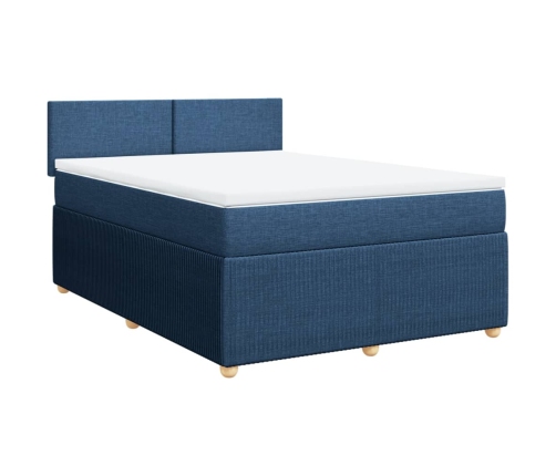 Cama box spring con colchón tela azul 140x190 cm