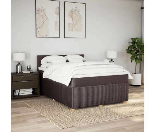 Cama box spring con colchón tela marrón oscuro 140x190 cm