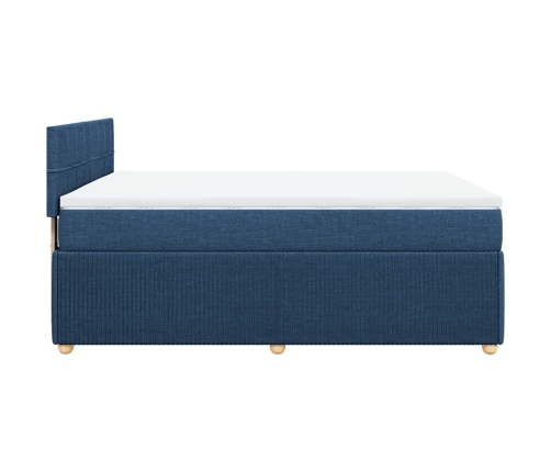 Cama box spring con colchón tela azul 140x190 cm