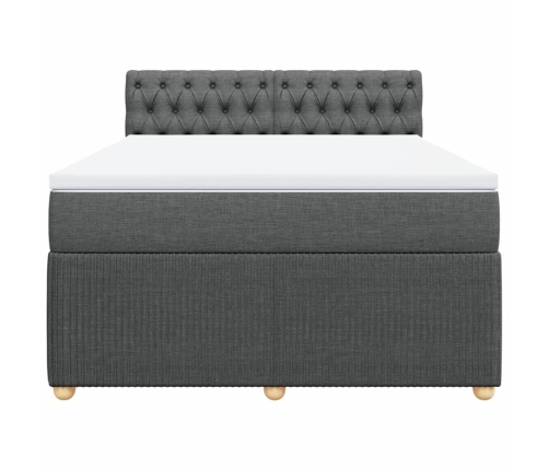 Cama box spring con colchón tela gris oscuro 140x190 cm