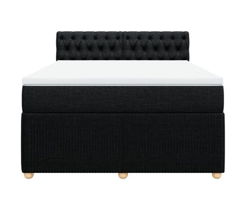 Cama box spring con colchón tela negro 140x190 cm