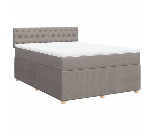 Cama box spring con colchón tela gris taupe 140x190 cm