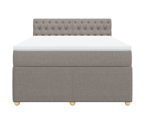 Cama box spring con colchón tela gris taupe 140x190 cm