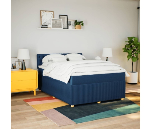 Cama box spring con colchón tela azul 140x190 cm