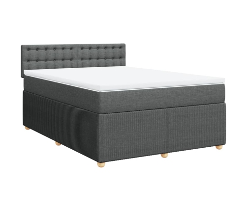 Cama box spring con colchón tela gris oscuro 140x190 cm