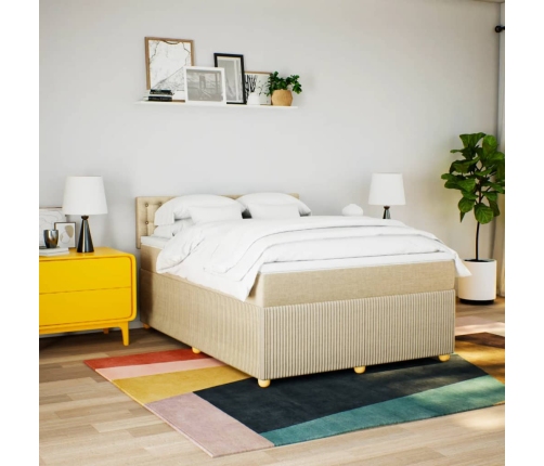 Cama box spring con colchón tela color crema 140x190 cm