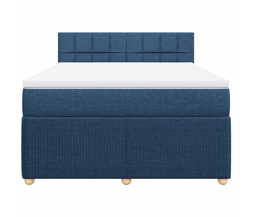 Cama box spring con colchón tela azul 140x200 cm