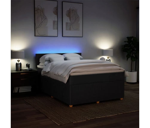 Cama box spring con colchón tela negro 160x200 cm