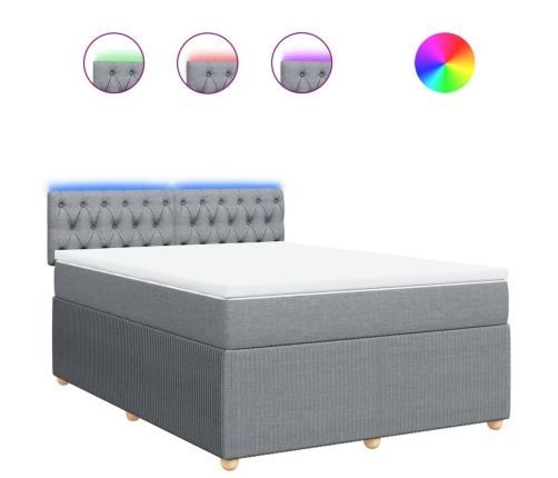 Cama box spring con colchón tela gris claro 160x200 cm