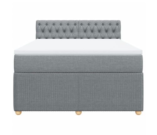Cama box spring con colchón tela gris claro 160x200 cm