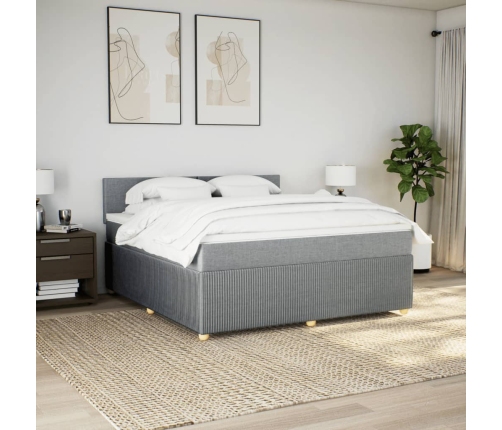 Cama box spring con colchón tela gris claro 180x200 cm