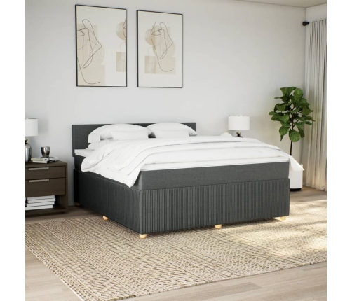 Cama box spring con colchón tela gris oscuro 180x200 cm