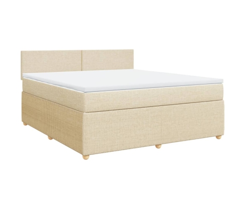 Cama box spring con colchón tela color crema 180x200 cm