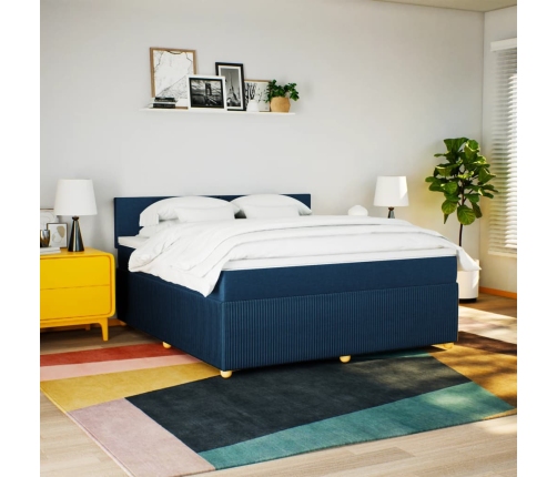 Cama box spring con colchón tela azul 180x200 cm