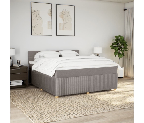 Cama box spring con colchón tela gris taupe 180x200 cm