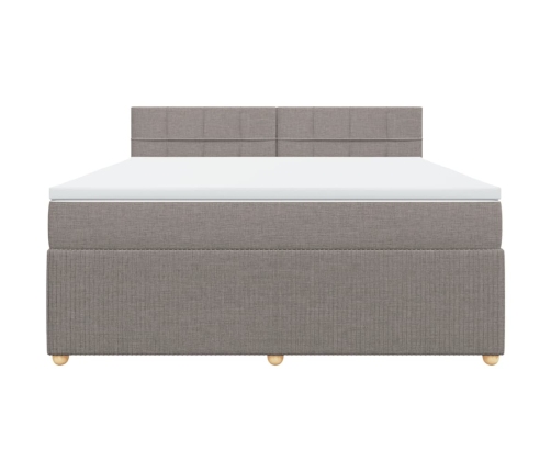 Cama box spring con colchón tela gris taupe 180x200 cm