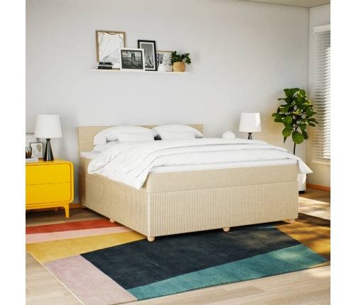 Cama box spring con colchón tela color crema 180x200 cm