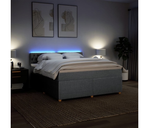 Cama box spring con colchón tela gris claro 180x200 cm