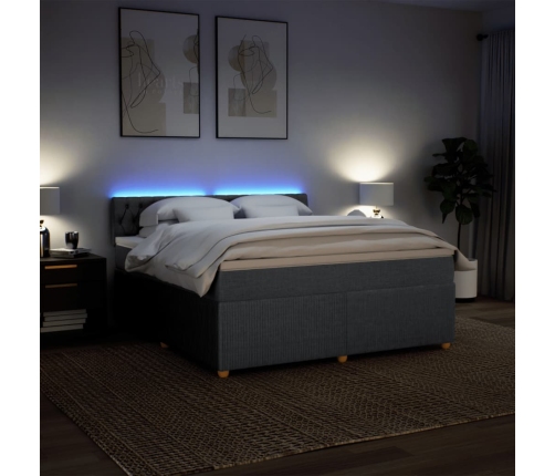 Cama box spring con colchón tela gris oscuro 180x200 cm