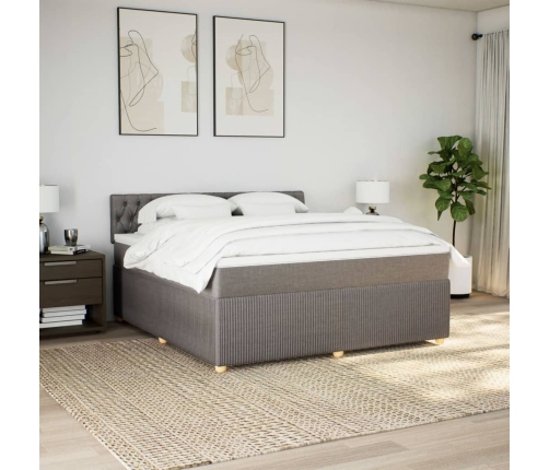 Cama box spring con colchón tela gris taupe 180x200 cm