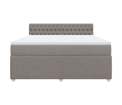 Cama box spring con colchón tela gris taupe 180x200 cm