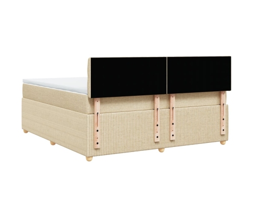 Cama box spring con colchón tela color crema 180x200 cm