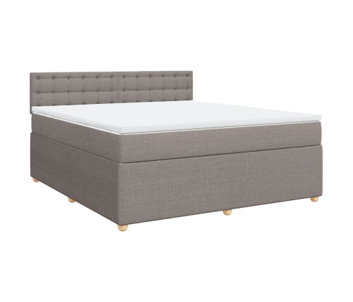 Cama box spring con colchón tela gris taupe 180x200 cm