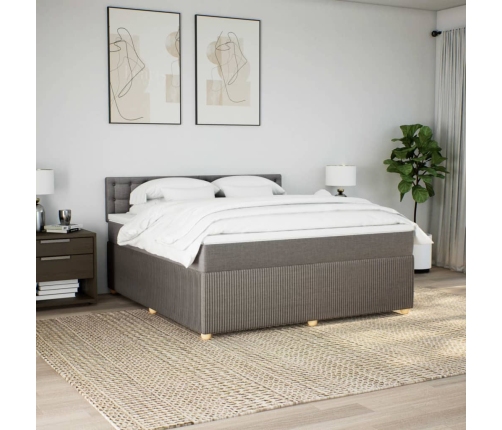 Cama box spring con colchón tela gris taupe 180x200 cm