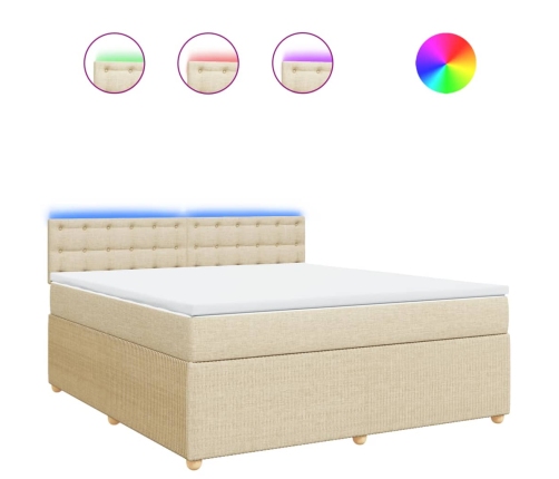 Cama box spring con colchón tela color crema 180x200 cm