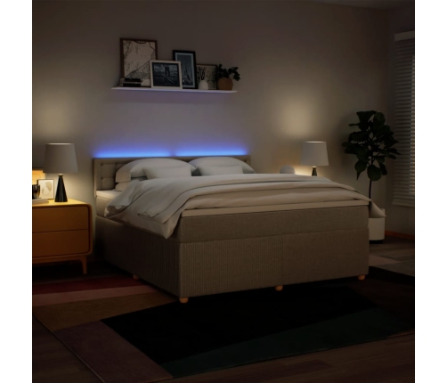 Cama box spring con colchón tela color crema 180x200 cm