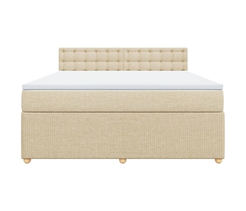 Cama box spring con colchón tela color crema 180x200 cm
